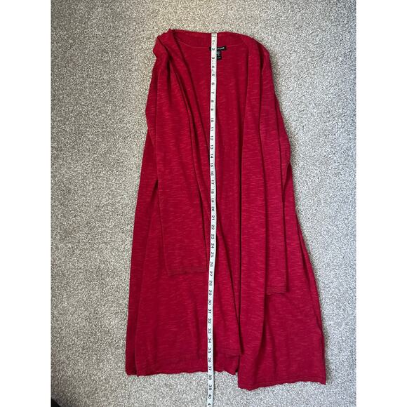 Eileen Fisher Long Line Cardigan Organic Linen Cotton Open Front Red Size XL - Picture 5 of 5